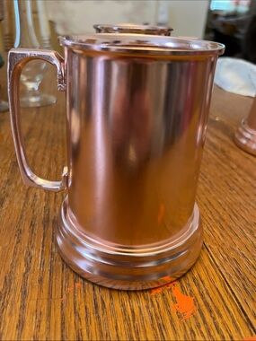 Vintage Copper Moscow Mule Beer Mugs, 4 glass bottom Made in Hong Kong glasses